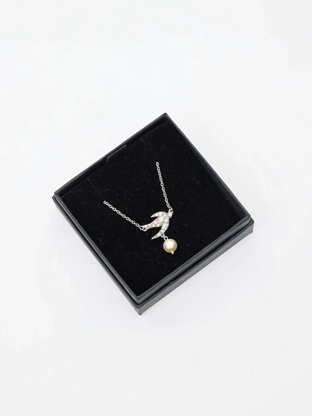 Miu Miu Silver Swallow Pearl Charm Necklace